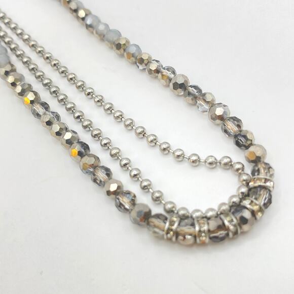 CHLOE + ISABEL 2 Strand Necklace Faceted Gemstone Silver Tone Ball Bead Chain - Picture 3 of 6